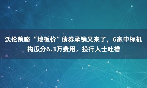 沃伦策略 “地板价”债券承销又来了，6家中标机构瓜分6.3万费用，投行人士吐槽